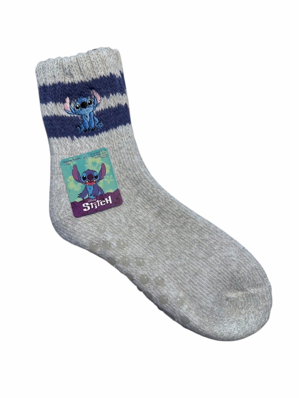 Stitch Embroidered Grey & Navy Crew slipper socks x 2 pairs